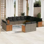 13 részes szürke polyrattan kerti ülőgarnitúra párnákkal