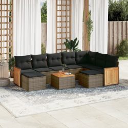   10 részes szürke polyrattan kerti ülőgarnitúra párnákkal