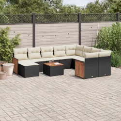   11 részes fekete polyrattan kerti ülőgarnitúra párnákkal