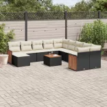 12 részes fekete polyrattan kerti ülőgarnitúra párnákkal