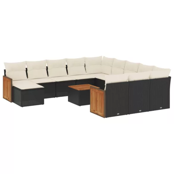 13 részes fekete polyrattan kerti ülőgarnitúra párnákkal