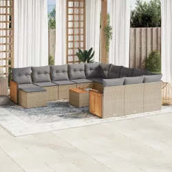   13 részes bézs polyrattan kerti ülőgarnitúra párnákkal