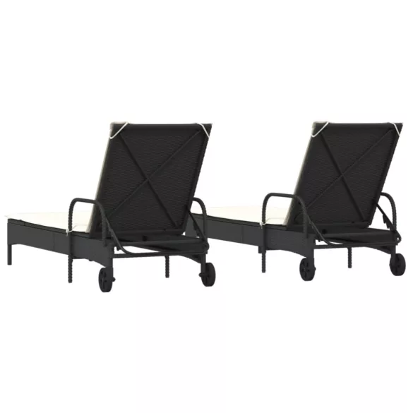 2 db fekete polyrattan napozóágy párnával