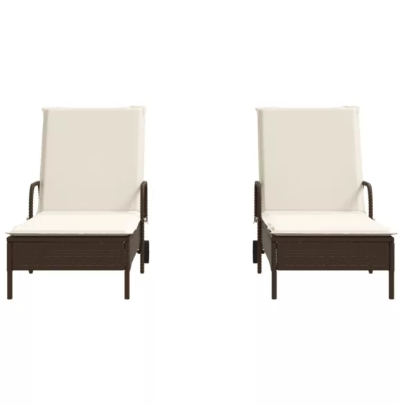 2 db barna polyrattan napozóágy párnával