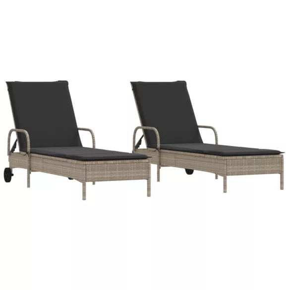2 db világosszürke polyrattan napozóágy párnával