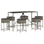 7 részes szürke polyrattan kerti bárszett párnákkal