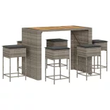 7 részes szürke polyrattan kerti bárszett párnákkal