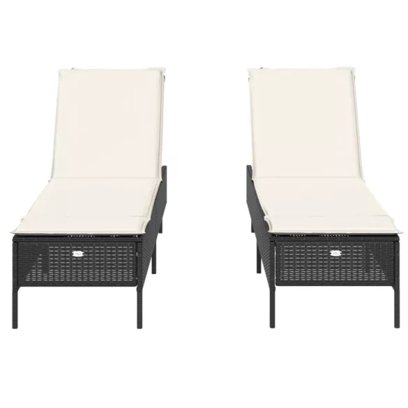 2 db fekete polyrattan napozóágy párnával