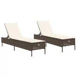 2 db barna polyrattan napozóágy párnával