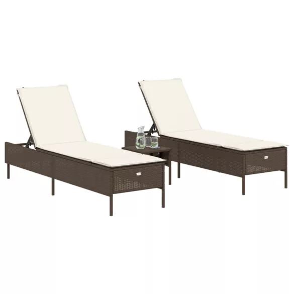 2 db barna polyrattan napozóágy párnával