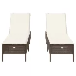 2 db barna polyrattan napozóágy párnával