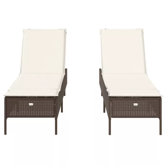 2 db barna polyrattan napozóágy párnával