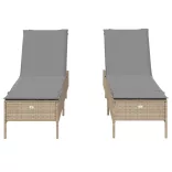2 db bézs polyrattan napozóágy párnával