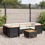 7 részes fekete polyrattan kerti ülőgarnitúra párnával