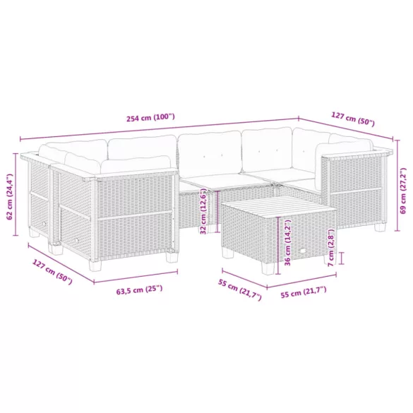 7 részes fekete polyrattan kerti ülőgarnitúra párnával