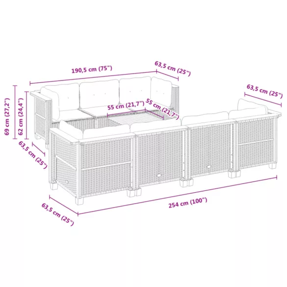 8 részes szürke polyrattan kerti ülőgarnitúra párnákkal