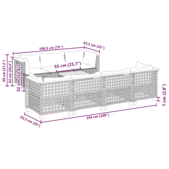 8 részes szürke polyrattan kerti ülőgarnitúra párnákkal
