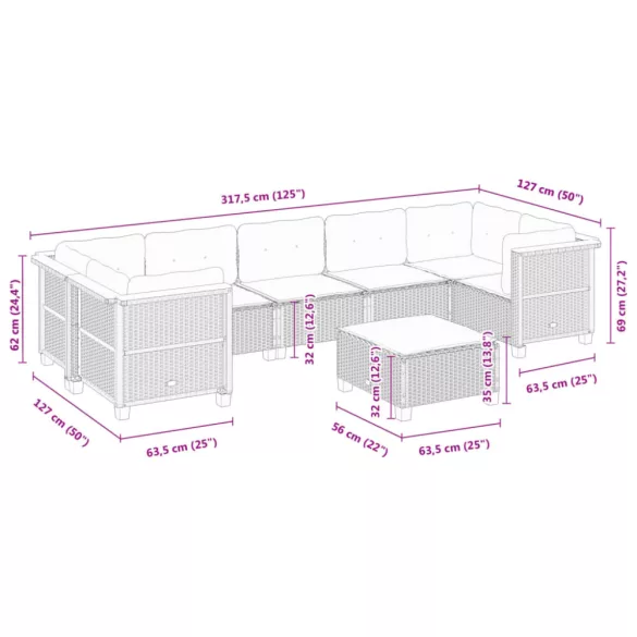 8 részes szürke polyrattan kerti ülőgarnitúra párnákkal