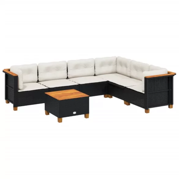 7 részes fekete polyrattan kerti ülőgarnitúra párnával