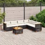 7 részes fekete polyrattan kerti ülőgarnitúra párnával