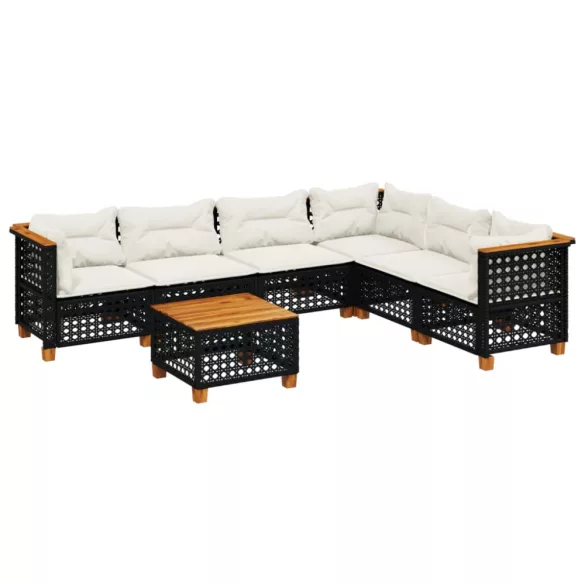 7 részes fekete polyrattan kerti ülőgarnitúra párnával