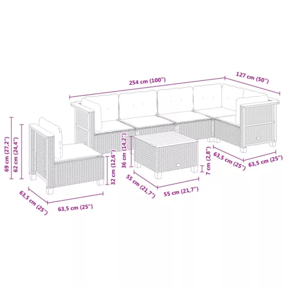 7 részes fekete polyrattan kerti ülőgarnitúra párnával