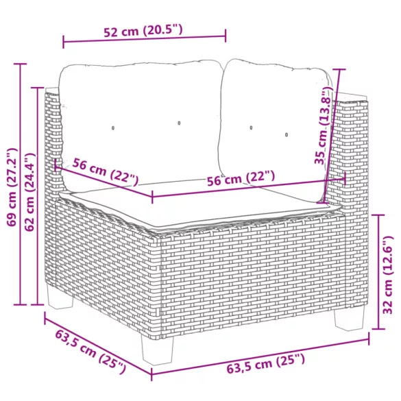 7 részes fekete polyrattan kerti ülőgarnitúra párnával