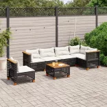 7 részes fekete polyrattan kerti ülőgarnitúra párnával