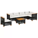 7 részes fekete polyrattan kerti ülőgarnitúra párnával