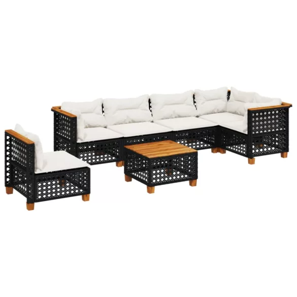 7 részes fekete polyrattan kerti ülőgarnitúra párnával