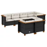7 részes fekete polyrattan kerti ülőgarnitúra párnával