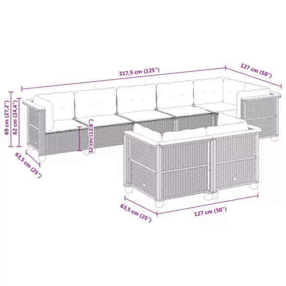 8 részes szürke polyrattan kerti ülőgarnitúra párnákkal