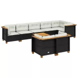 9 részes fekete polyrattan kerti ülőgarnitúra párnákkal