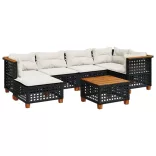 7 részes fekete polyrattan kerti ülőgarnitúra párnával