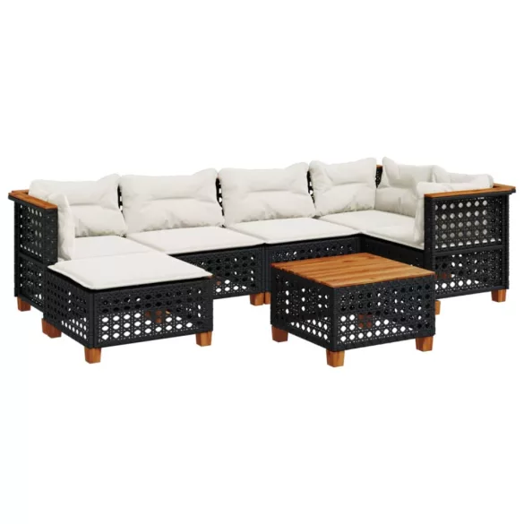 7 részes fekete polyrattan kerti ülőgarnitúra párnával