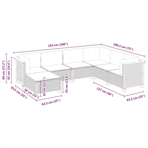7 részes szürke polyrattan kerti ülőgarnitúra párnákkal