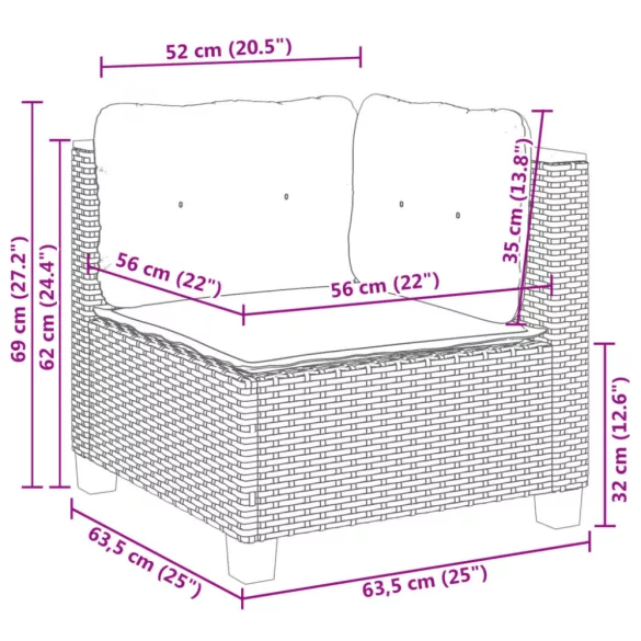 7 részes fekete polyrattan kerti ülőgarnitúra párnával