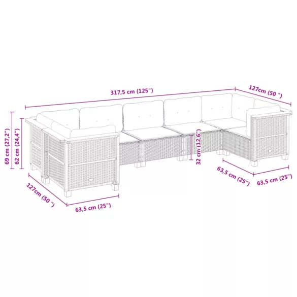 7 részes szürke polyrattan kerti ülőgarnitúra párnákkal