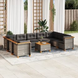   10 részes szürke polyrattan kerti ülőgarnitúra párnákkal