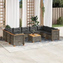   10 részes szürke polyrattan kerti ülőgarnitúra párnákkal