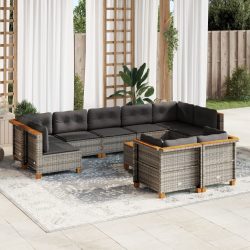   10 részes szürke polyrattan kerti ülőgarnitúra párnákkal