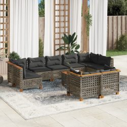   10 részes szürke polyrattan kerti ülőgarnitúra párnákkal