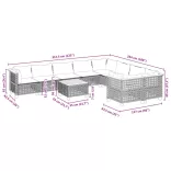 10 részes fekete polyrattan kerti ülőgarnitúra párnákkal