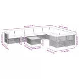 10 részes szürke polyrattan kerti ülőgarnitúra párnákkal