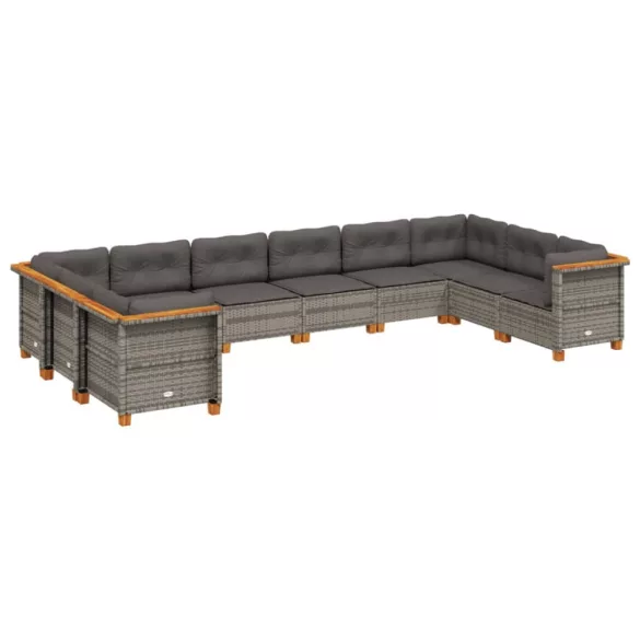 10 részes szürke polyrattan kerti ülőgarnitúra párnákkal