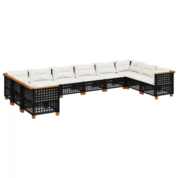 10 részes fekete polyrattan kerti ülőgarnitúra párnákkal