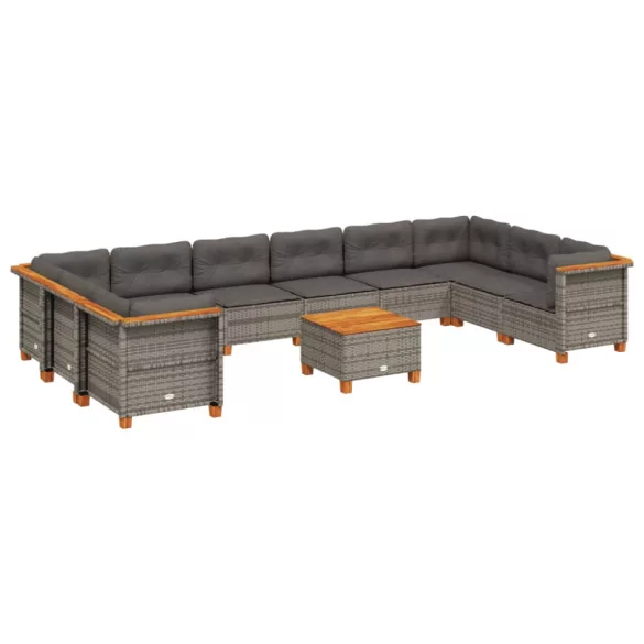 11 részes szürke polyrattan kerti ülőgarnitúra párnákkal