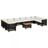 11 részes fekete polyrattan kerti ülőgarnitúra párnákkal