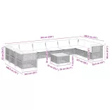 11 részes fekete polyrattan kerti ülőgarnitúra párnákkal