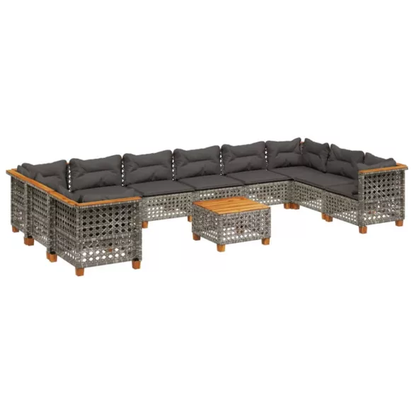 11 részes szürke polyrattan kerti ülőgarnitúra párnákkal